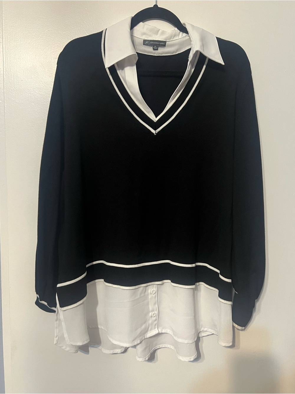 Adrianna Papell Black Sweater-Blouse with White Trim